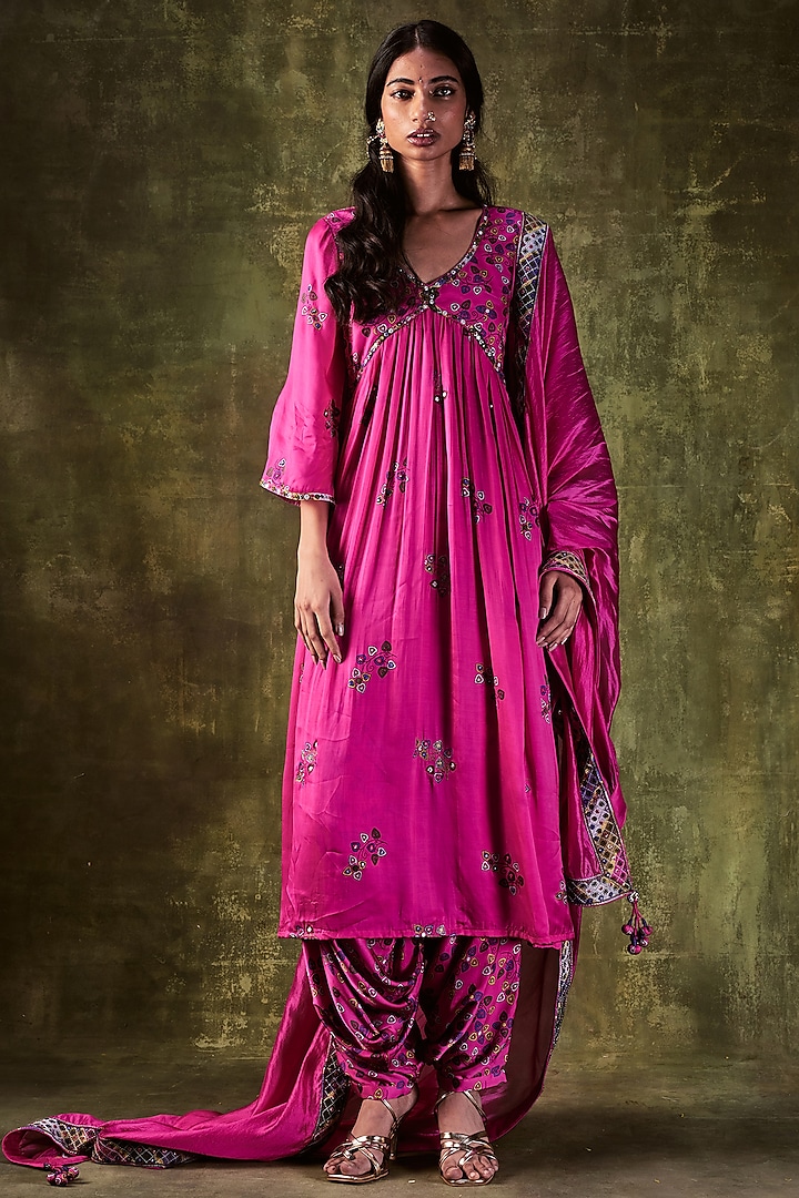 Pink Printed Anarkali Set by Punit Balana