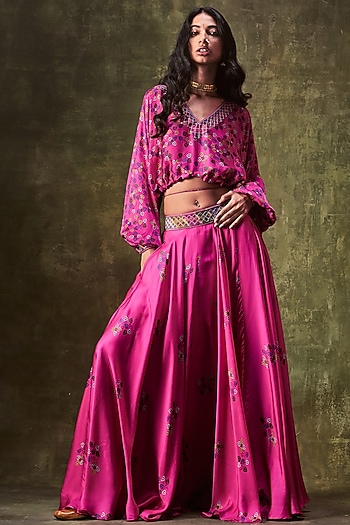 Pink Satin Skirt Set by Punit Balana at Pernia's Pop Up Shop