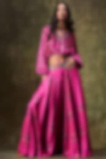 Pink Satin Skirt Set by Punit Balana