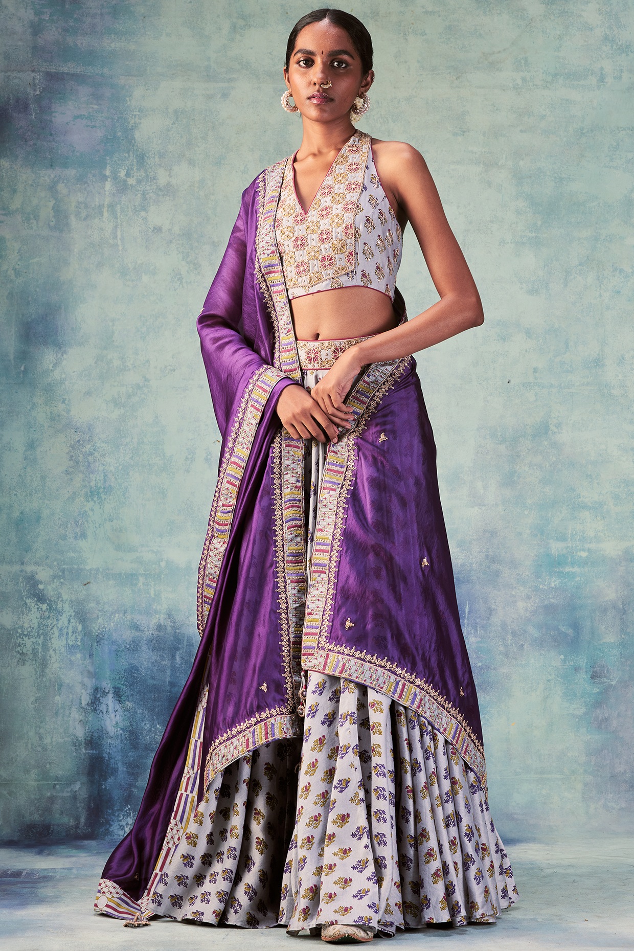 GREY Shaded Net and Mirror Work Bridesmaid Wedding Lehenga Choli in Purple,  Green, and Blue Perfect for Bridal Parties,festive Occasions - Etsy