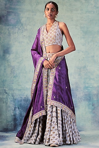 Grey Printed Lehenga Set by Punit Balana