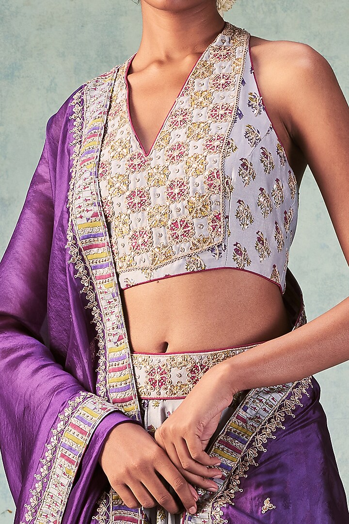 Grey Printed Wedding Lehenga Set by Punit Balana at Pernia's Pop Up Shop
