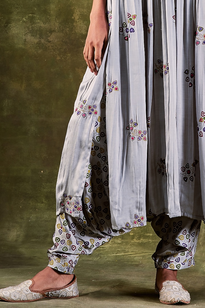 Grey Printed Wedding Anarkali Set by Punit Balana at Pernia's Pop Up Shop