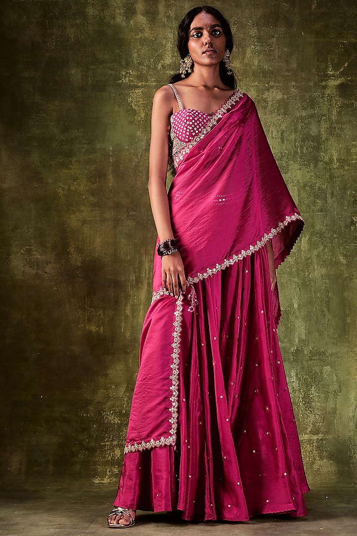 Rani Pink Silk Skirt Set by Punit Balana at Pernia's Pop Up Shop