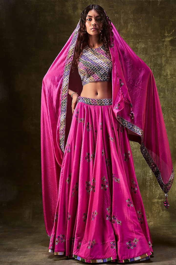 Rani Pink Printed Skirt Set by Punit Balana