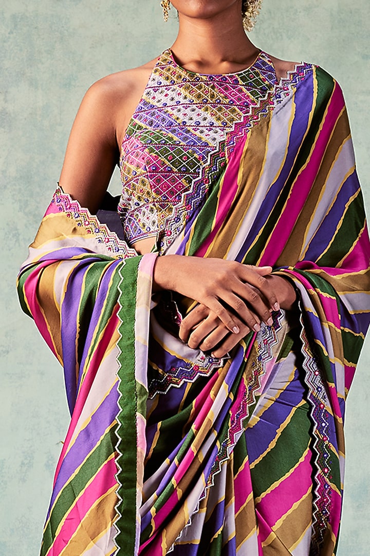 Multi-Colored Printed Wedding Saree Set by Punit Balana at Pernia's Pop Up Shop