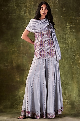 Grey Resham Embroidered Kurta Set by Punit Balana