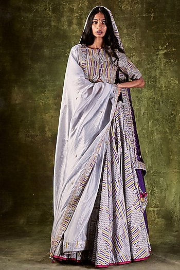 Grey Wedding Lehenga Set With Print by Punit Balana at Pernia's Pop Up Shop