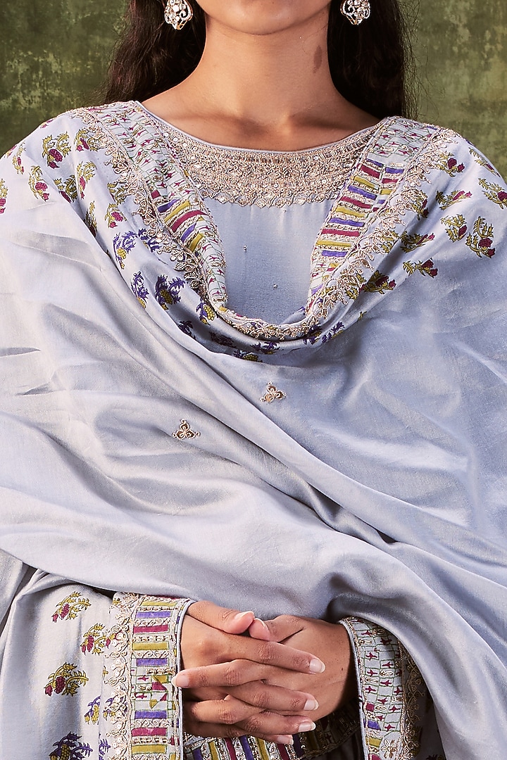 Grey Hand Block Printed Wedding Anarkali Set by Punit Balana at Pernia's Pop Up Shop
