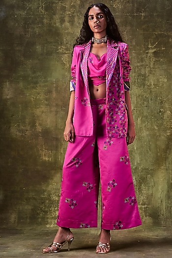 Rani Pink Printed Jacket Set by Punit Balana at Pernia's Pop Up Shop