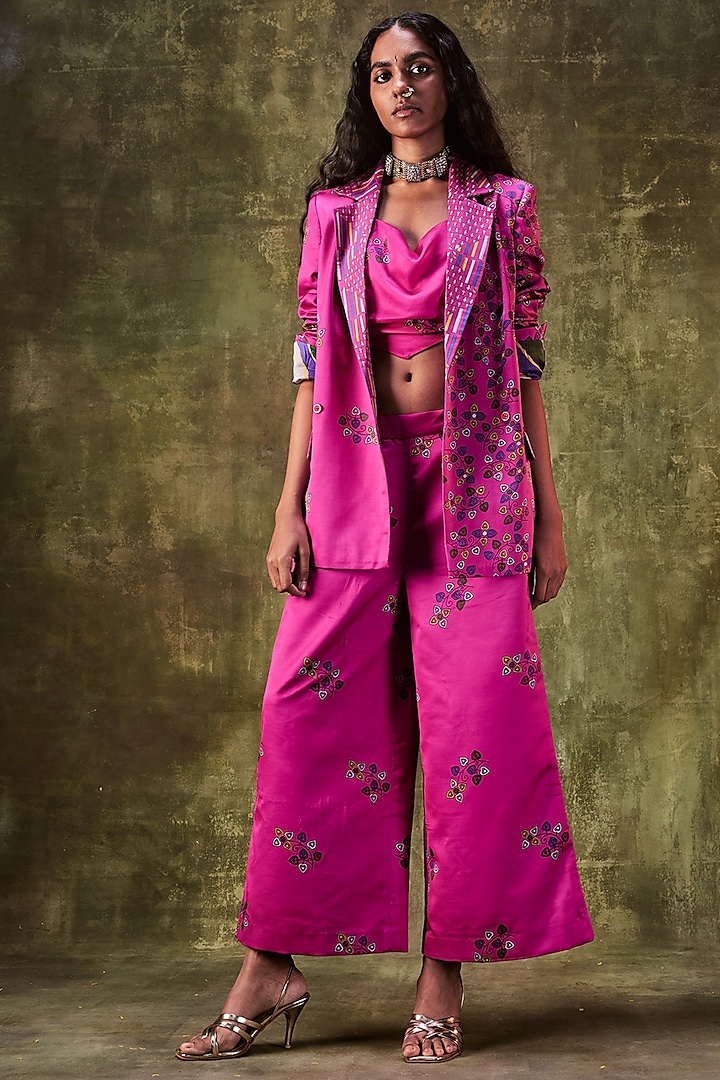 Rani Pink Printed Jacket Set by Punit Balana