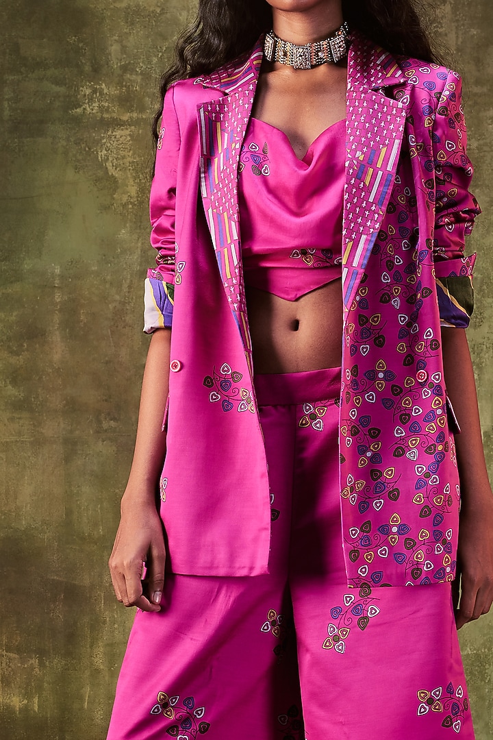 Rani Pink Printed Jacket Set by Punit Balana at Pernia's Pop Up Shop