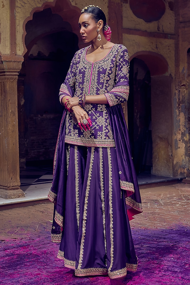 Baigani Silk Marodi Embroidered Sharara Set by Punit Balana at Pernia's Pop Up Shop