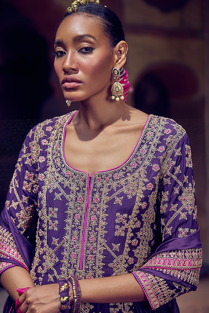 Baigani Silk Marodi Embroidered Bridal Sharara Set by Punit Balana at Pernia's Pop Up Shop