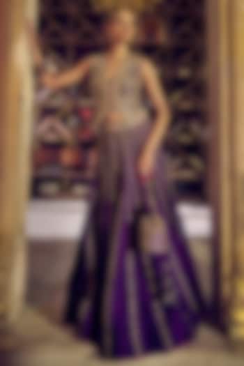 Baigani Raw Silk Mirror Embroidered Skirt Set by Punit Balana at Pernia's Pop Up Shop