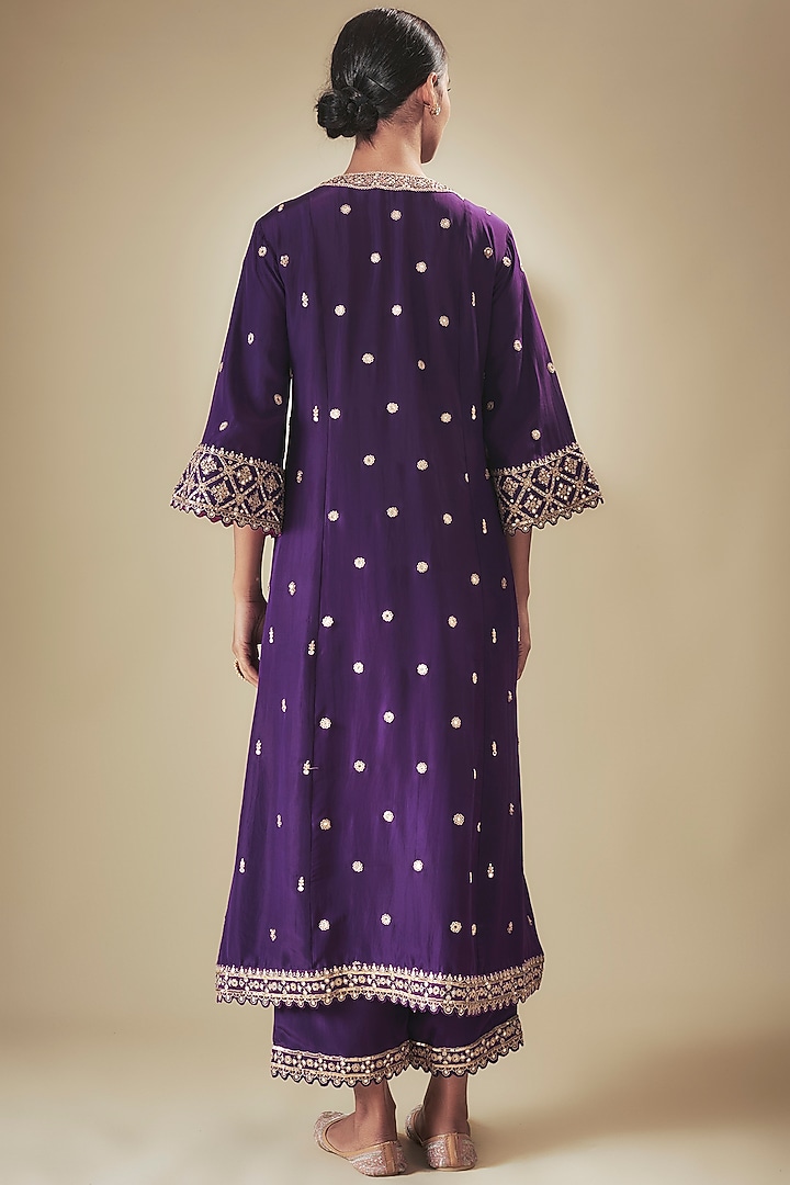 Purple Silk Mirror Embroidered Kurta Set by Punit Balana at Pernia's Pop Up Shop