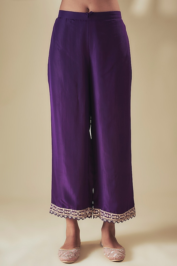 Purple Silk Mirror Embroidered Kurta Set by Punit Balana at Pernia's Pop Up Shop