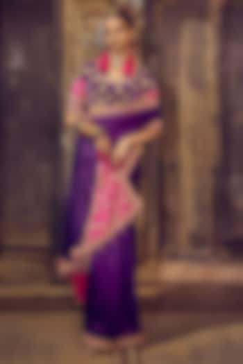 Baigani & Gulabi Gulaal Organza Silk Dabka Embroidered Reception Saree Set by Punit Balana at Pernia's Pop Up Shop