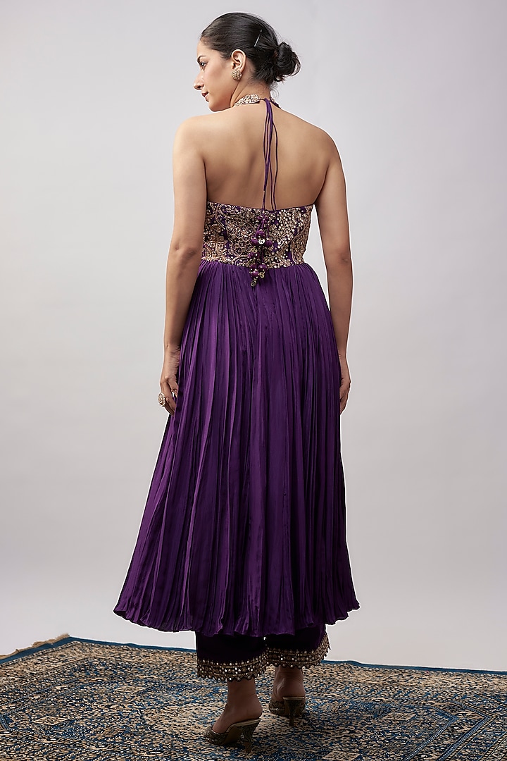 Purple Silk Mirror Work Bridal Anarkali Set by Punit Balana at Pernia's Pop Up Shop