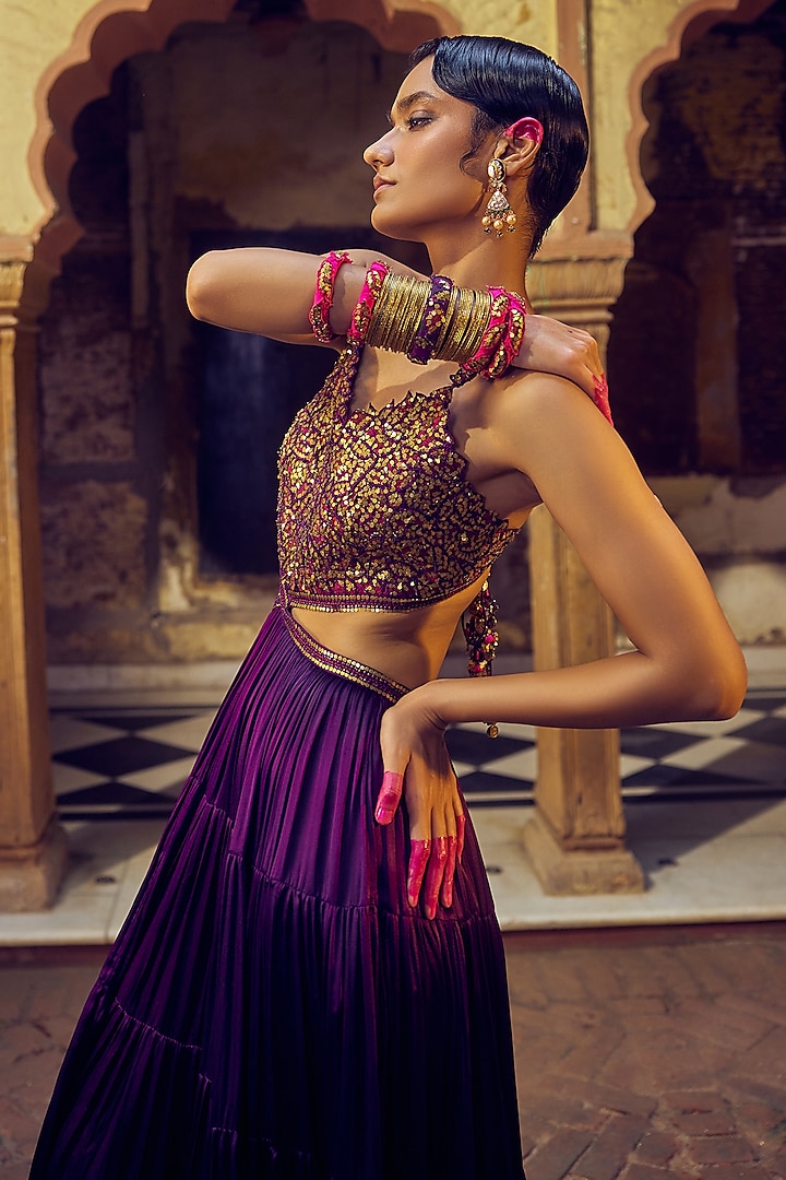 Baigani Satin Silk Resham & Coin Work Maxi Cocktail Dress by Punit Balana at Pernia's Pop Up Shop