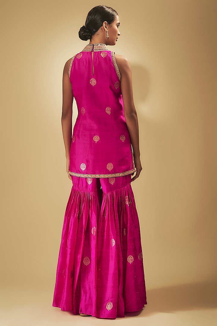 Rani Pink Banarasi Silk & Silk Organza Bridal Sharara Set by Punit Balana at Pernia's Pop Up Shop