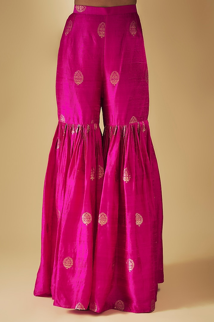 Rani Pink Banarasi Silk & Silk Organza Bridal Sharara Set by Punit Balana at Pernia's Pop Up Shop
