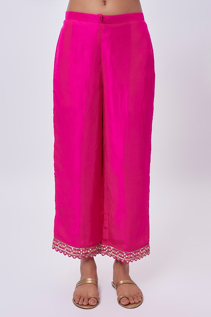 Rani Pink Silk & Silk Organza Mirror Work Bridal Anarkali Set by Punit Balana at Pernia's Pop Up Shop