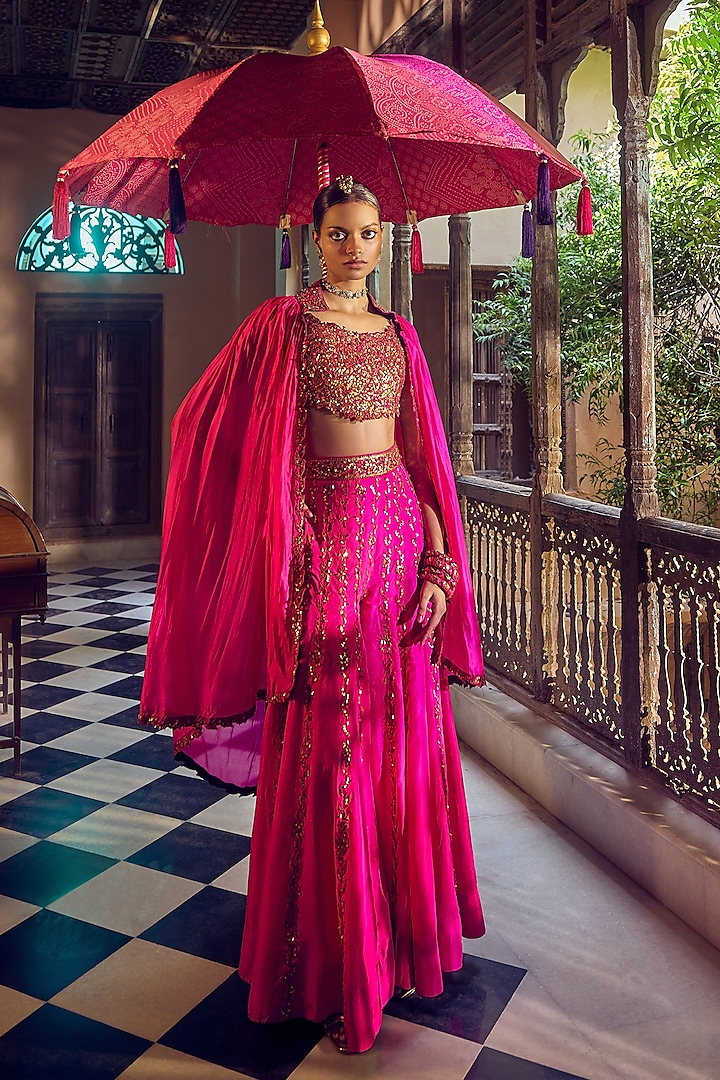 Gulabi Gulaal Silk Mirror Embroidered Sharara Set by Punit Balana at Pernia's Pop Up Shop