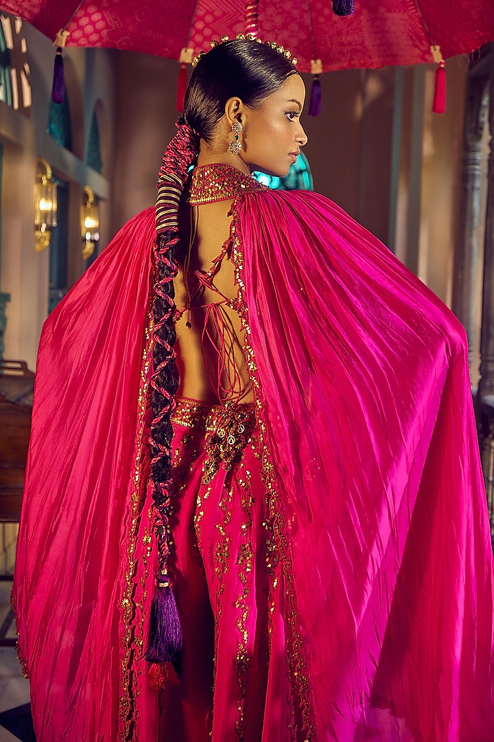 Gulabi Gulaal Silk Mirror Embroidered Wedding Sharara Set by Punit Balana at Pernia's Pop Up Shop