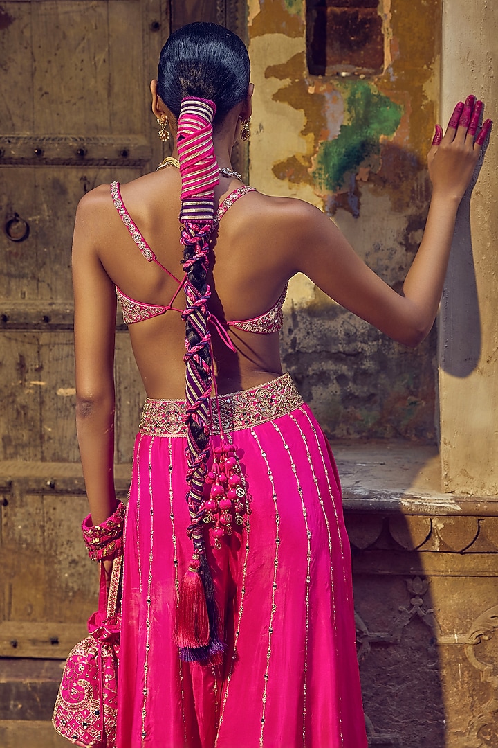 Gulabi Gulaal Silk Mirror Embroidered Bridal Sharara Set by Punit Balana at Pernia's Pop Up Shop