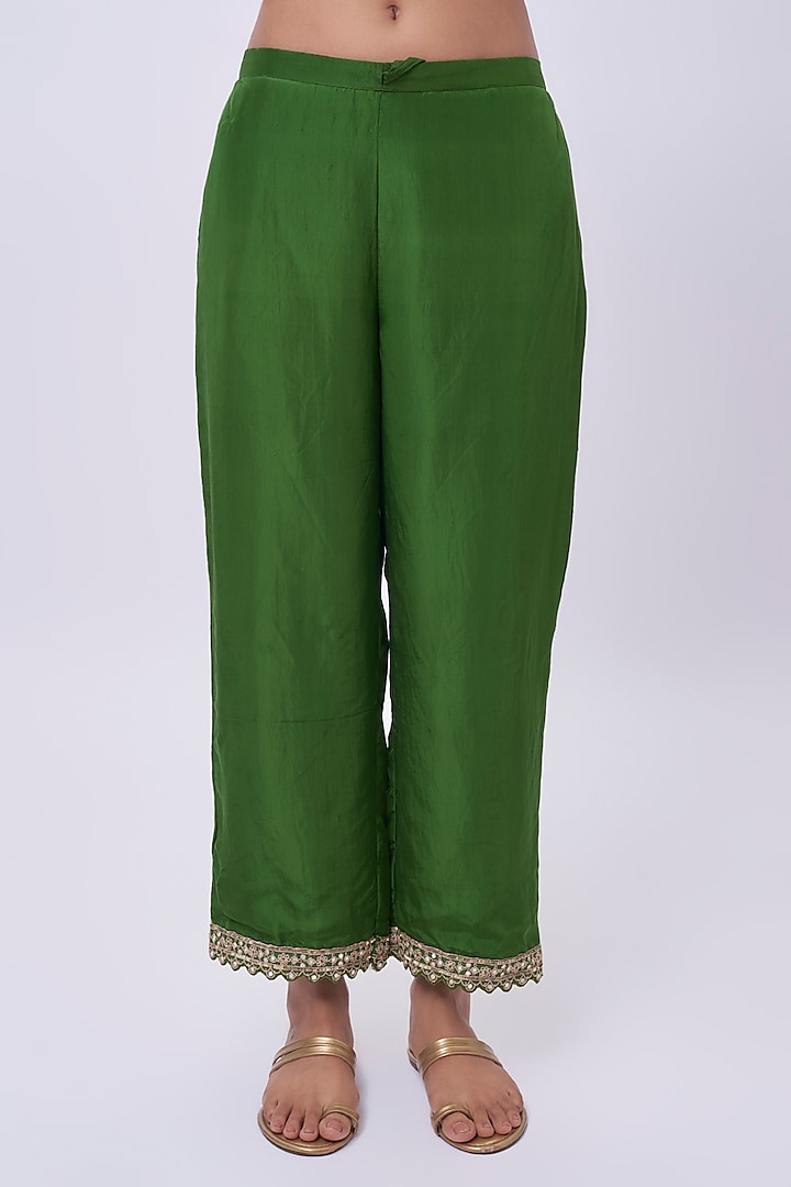 Green Silk & Silk Organza Mirror Work Bridal Anarkali Set by Punit Balana at Pernia's Pop Up Shop