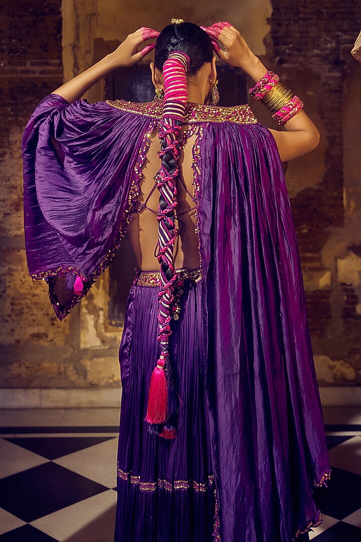 Baigani Satin Silk Embroidered Skirt Set by Punit Balana at Pernia's Pop Up Shop