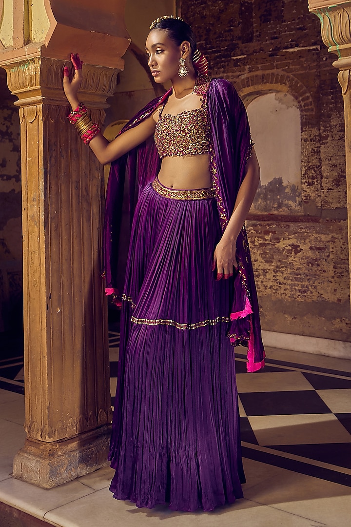 Baigani Satin Silk Embroidered Skirt Set by Punit Balana at Pernia's Pop Up Shop