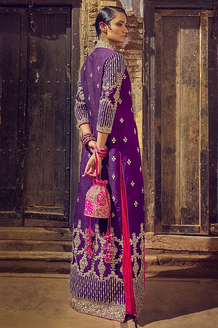 Baigani & Gulabi Gulaal Raw Silk Mirror Embroidered Jacket Dress by Punit Balana at Pernia's Pop Up Shop