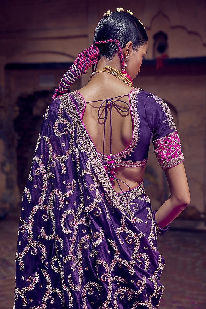 Baigani Organza Silk Zardosi & Marodi Embroidered Bridal Saree Set by Punit Balana at Pernia's Pop Up Shop