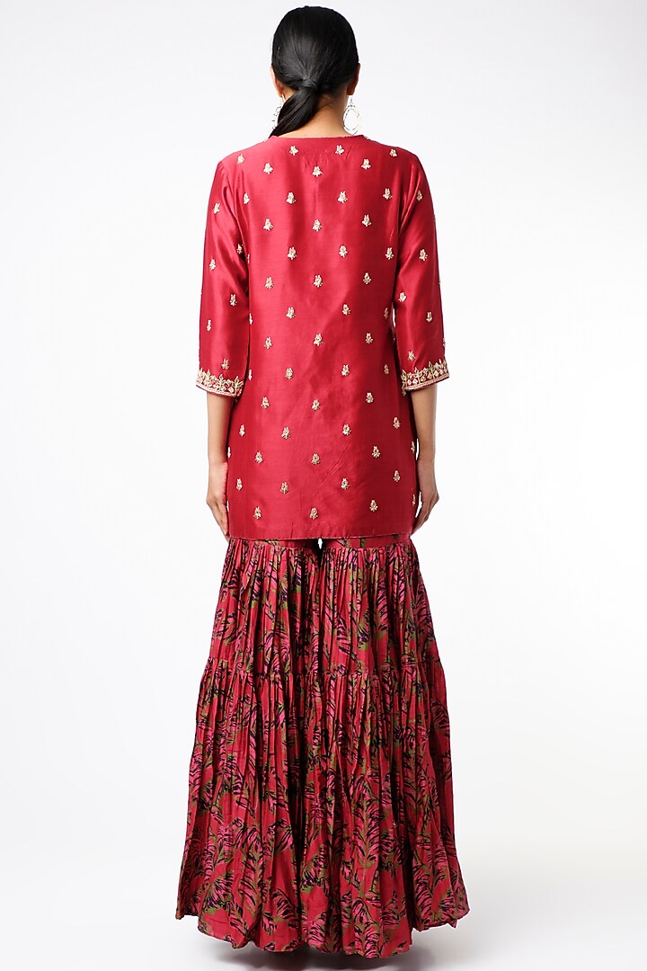 Red Chanderi Silk Wedding Sharara Set by Punit Balana at Pernia's Pop Up Shop