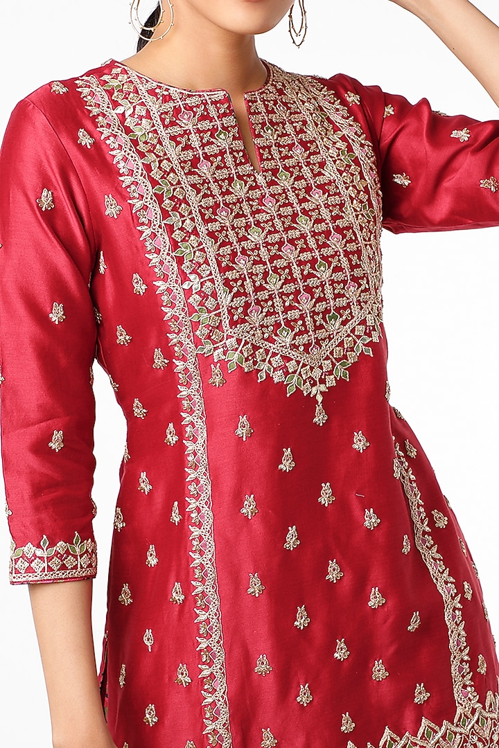 Red Chanderi Silk Wedding Sharara Set by Punit Balana at Pernia's Pop Up Shop