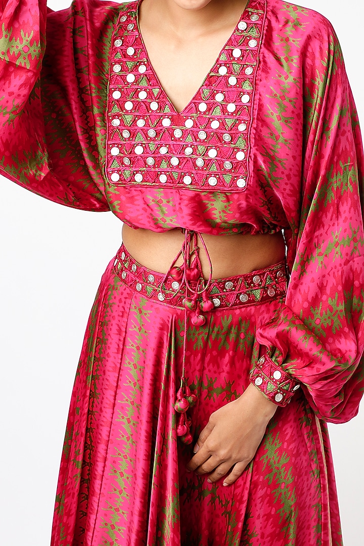 Cherry Red Embroidered Skirt Set by Punit Balana at Pernia's Pop Up Shop
