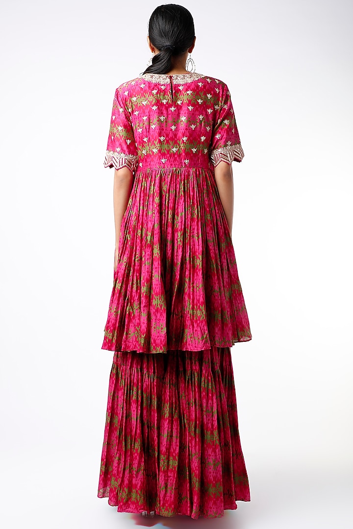 Cherry Red Digital Printed Gharara Set by Punit Balana at Pernia's Pop Up Shop