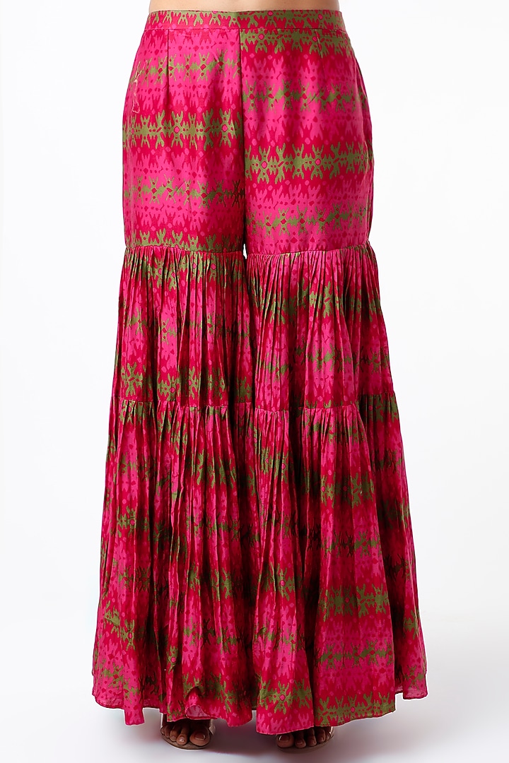 Cherry Red Digital Printed Gharara Set by Punit Balana at Pernia's Pop Up Shop