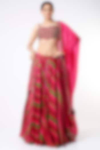 Red Printed Skirt Set by Punit Balana