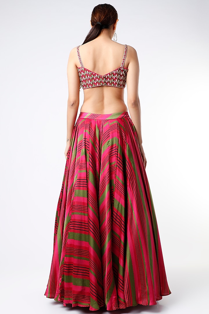 Red Satin Digital Printed Wedding Lehenga Set by Punit Balana at Pernia's Pop Up Shop