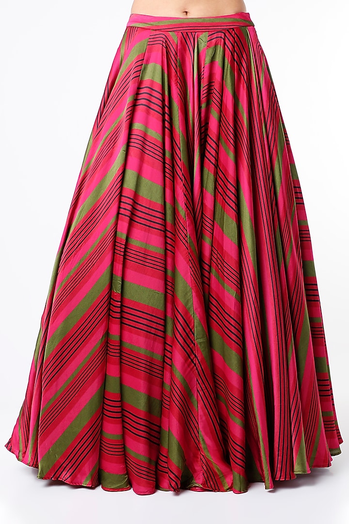 Red Satin Digital Printed Wedding Lehenga Set by Punit Balana at Pernia's Pop Up Shop