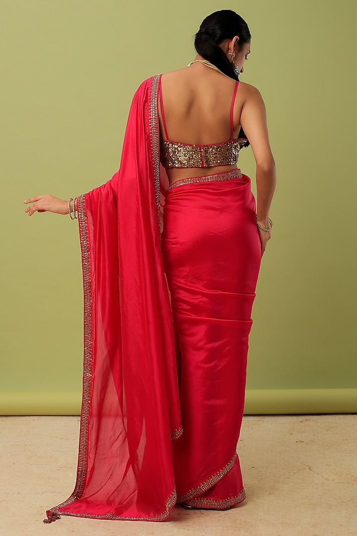 Fuchsia Hand Embroidered Wedding Saree Set by Punit Balana at Pernia's Pop Up Shop