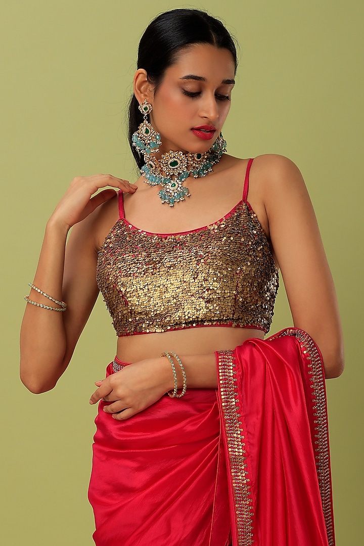 Fuchsia Hand Embroidered Wedding Saree Set by Punit Balana at Pernia's Pop Up Shop