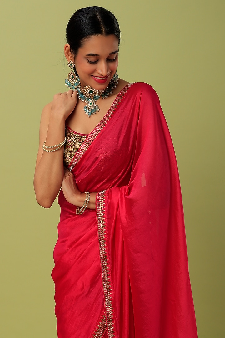 Fuchsia Hand Embroidered Wedding Saree Set by Punit Balana at Pernia's Pop Up Shop