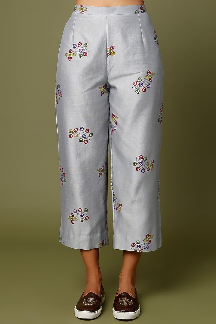 Grey Printed & Embroidered Kurta Set by Punit Balana at Pernia's Pop Up Shop