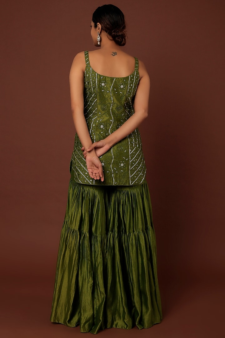 Dark Green Embroidered Gharara Set by Punit Balana at Pernia's Pop Up Shop
