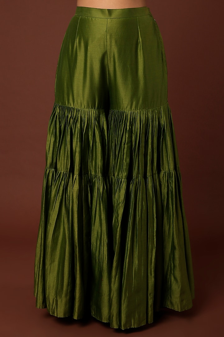 Dark Green Embroidered Gharara Set by Punit Balana at Pernia's Pop Up Shop