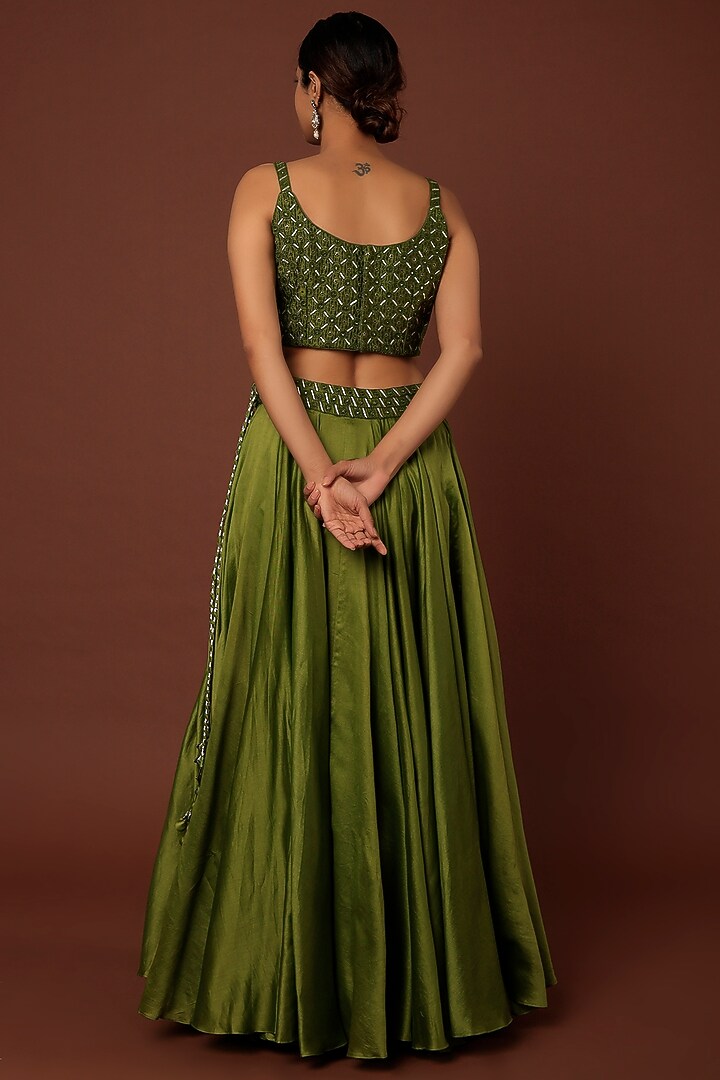 Dark Green Embroidered Wedding Lehenga Set by Punit Balana at Pernia's Pop Up Shop